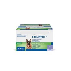Virbac Milpro Film-Coated Allwormer Tablets For Dogs (5-25kg) -KONG Shop 84016101 BOX MILPRO CN 48CP VAU E COM 2000x2000 face b4962125 24a5 4f6e 814b bda49ef1c4b2
