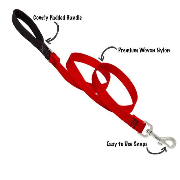 LupinePet Red Basic Solids Dog Leash 4 LupinePet Red Basic Solids Dog Leash - Image 2